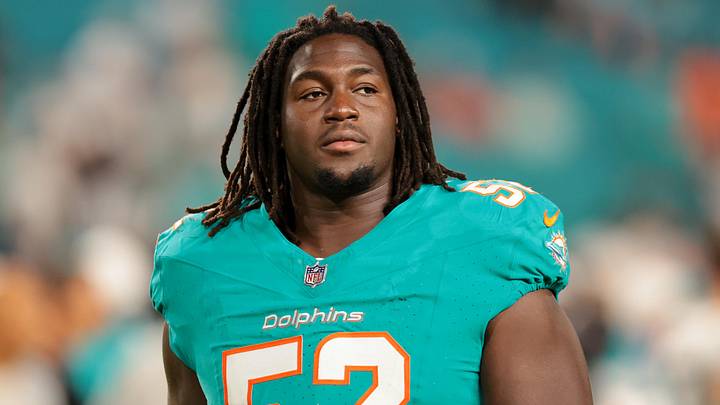 Miami Dolphins offensive tackle Patrick Paul looks on from the field after the game against the Jacksonville Jaguars at Hard Rock Stadium during the 2025 preseason.