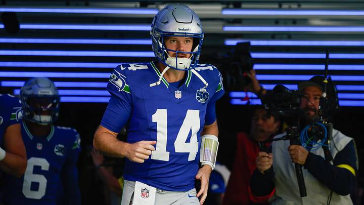 Oct 5, 2025; Seattle, Washington, USA; Seattle Seahawks quarterback Sam Darnold (14) takes the field prior to a game against the Tampa Bay Buccaneers at Lumen Field. Oct 5, 2025; Seattle, Washington, USA; Seattle Seahawks quarterback Sam Darnold (14) takes the field prior to a game against the Tampa Bay Buccaneers at Lumen Field.