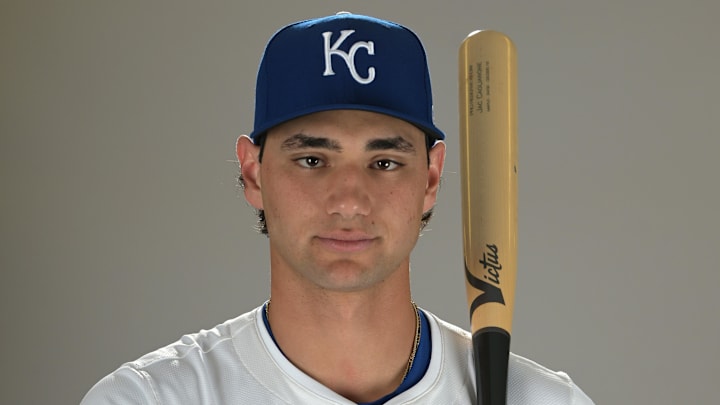 Feb 19, 2025; Surprise, AZ, USA; Kansas City Royals Jac Caglianone (14) poses for a photo during media day. Mandatory Credit: Jayne Kamin-Oncea-Imagn Images Feb 19, 2025; Surprise, AZ, USA; Kansas City Royals Jac Caglianone (14) poses for a photo during media day. Mandatory Credit: Jayne Kamin-Oncea-Imagn Images