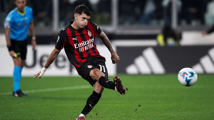 Christian Pulisic of AC Milan misses a penalty kick during...