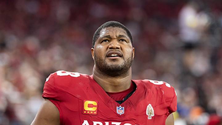 Nov 23, 2025; Glendale, Arizona, USA; Arizona Cardinals defensive lineman Calais Campbell (93) against the Jacksonville Jaguars at State Farm Stadium. Mandatory Credit: Mark J. Rebilas-Imagn Images
