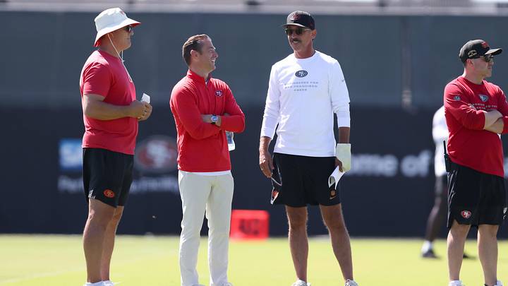 Aug 3, 2026; San Francisco, CA, USA; San Francisco 49ers head coach Kyle Shanahan during training camp at Levi's Stadium. Mandatory Credit: Sergio Estrada-Imagn Images Aug 3, 2026; San Francisco, CA, USA; San Francisco 49ers head coach Kyle Shanahan during training camp at Levi's Stadium. Mandatory Credit: Sergio Estrada-Imagn Images