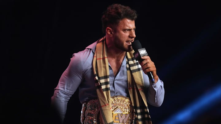 Feb 22, 2023; Phoenix, AZ, USA; AEW Champion Maxwell Jacob Friedman aka MJF  appears during AEW