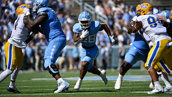 Oct 5, 2024; Chapel Hill, North Carolina, USA; North Carolina Tar Heels running back Omarion Hampton.