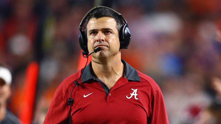 Jan 11, 2016; Glendale, AZ, USA; Alabama Crimson Tide offensive tackles / tight ends coach Mario Cristobal against the Clemson Tigers in the 2016 CFP National Championship at University of Phoenix Stadium. Mandatory Credit: Mark J. Rebilas-Imagn Images