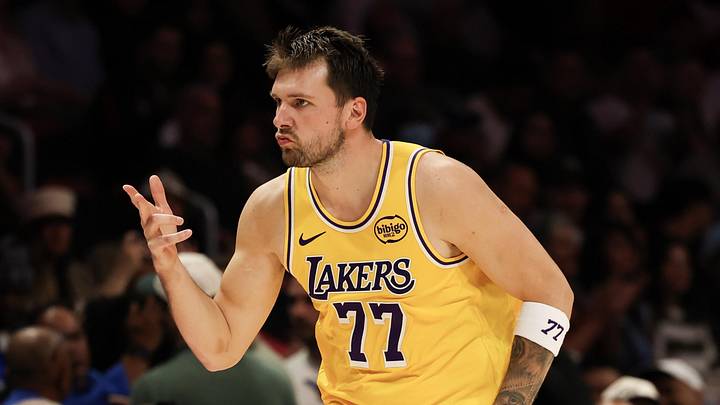 Mar 19, 2026; Miami, Florida, USA; Los Angeles Lakers guard Luka Doncic (77) reacts against the Miami Heat during the second half at Kaseya Center. Mandatory Credit: Isabella Frias-Imagn Images Mar 19, 2026; Miami, Florida, USA; Los Angeles Lakers guard Luka Doncic (77) reacts against the Miami Heat during the second half at Kaseya Center. Mandatory Credit: Isabella Frias-Imagn Images