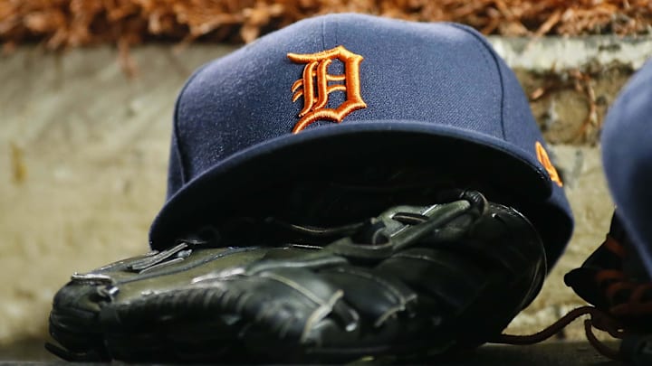 Mar 30, 2019; Toronto, Ontario, CAN; The hat and glove of a Detroit Tigers player before a game against the Toronto Blue Jays at Rogers Centre. 