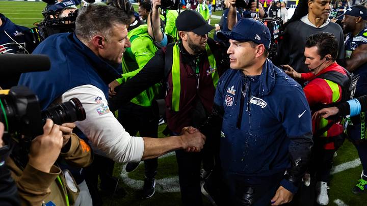 Feb 8, 2026; Santa Clara, CA, USA; New England Patriots head coach Mike Vrabel (left) and Seattle Seahawks head coach Mike MacDonald shake hands after Super Bowl LX at Levi's Stadium. Mandatory Credit: Mark J. Rebilas-Imagn Images Feb 8, 2026; Santa Clara, CA, USA; New England Patriots head coach Mike Vrabel (left) and Seattle Seahawks head coach Mike MacDonald shake hands after Super Bowl LX at Levi's Stadium. Mandatory Credit: Mark J. Rebilas-Imagn Images