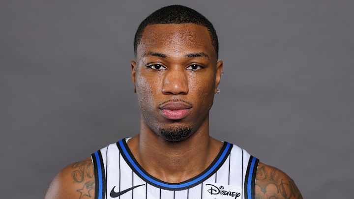 Sep 29, 2025; Orlando, FL, USA; Orlando Magic forward Jamal Cain (8) poses for a picture during Magic-Media Day at AdventHealth Training Center. Mandatory Credit: Mike Watters-Imagn Images