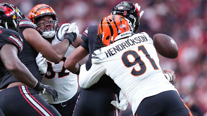 Cincinnati Bengals defensive end Trey Hendrickson's sack against the Arizona Cardinals forced a fumble.