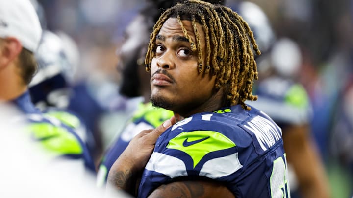 Aug 24, 2024; Seattle, Washington, USA; Seattle Seahawks defensive tackle Byron Murphy II (91) stands on the sideline during the first quarter at Lumen Field. Mandatory Credit: Joe Nicholson-Imagn Images