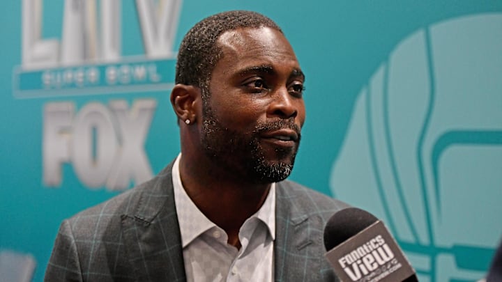 Then Fox Sports broadcaster Michael Vick speaks with the media during Fox Sports media day at the Miami Beach convention center.