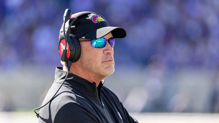 Oct 17, 2026; Manhattan, Kansas, USA; Kansas Jayhawks head coach Lance Leipold looks on during the first quarter against the Kansas State Wildcats at Bill Snyder Family Football Stadium. Mandatory Credit: Scott Sewell-Imagn Images Oct 17, 2026; Manhattan, Kansas, USA; Kansas Jayhawks head coach Lance Leipold looks on during the first quarter against the Kansas State Wildcats at Bill Snyder Family Football Stadium. Mandatory Credit: Scott Sewell-Imagn Images