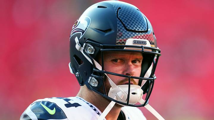 Seattle Seahawks quarterback Sam Darnold takes the field prior to a game against the Kansas City Chiefs at Arrowhead Stadium. Seattle Seahawks quarterback Sam Darnold takes the field prior to a game against the Kansas City Chiefs at Arrowhead Stadium.