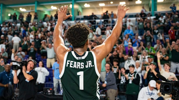 The Michigan State Spartans compete against the North Carolina Tar Heels in the Fort Myers Tip-Off Beach Division game at Suncoast Credit Union Arena on Fort Myers, Fla., on Thursday, Nov. 27, 2025.
