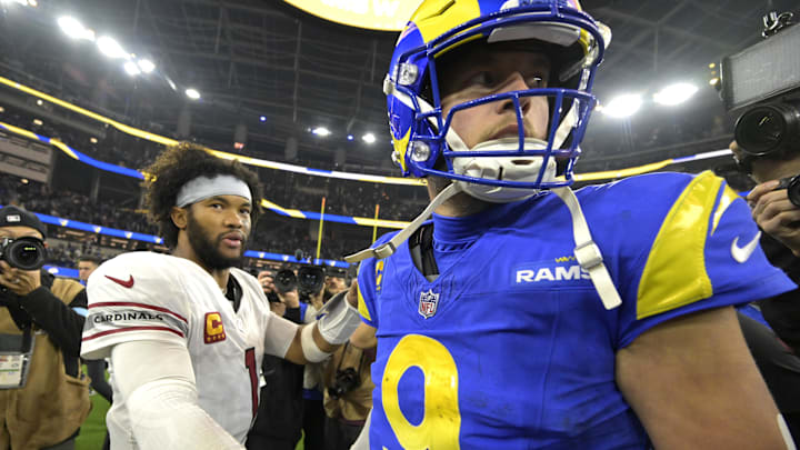 Dec 28, 2024; Inglewood, California, USA; Arizona Cardinals quarterback Kyler Murray (1) and Los Angeles Rams quarterback Matthew Stafford (9) shake hands following the game at SoFi Stadium. Mandatory Credit: Jayne Kamin-Oncea-Imagn Images Dec 28, 2024; Inglewood, California, USA; Arizona Cardinals quarterback Kyler Murray (1) and Los Angeles Rams quarterback Matthew Stafford (9) shake hands following the game at SoFi Stadium. Mandatory Credit: Jayne Kamin-Oncea-Imagn Images