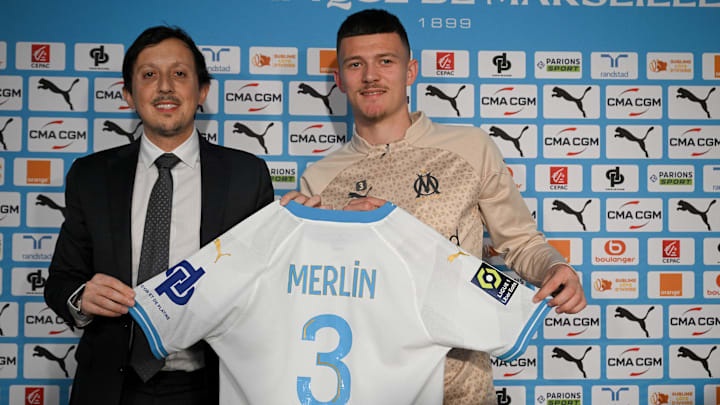 Pablo Longoria lors de la présentation de Quentin Merlin - OM