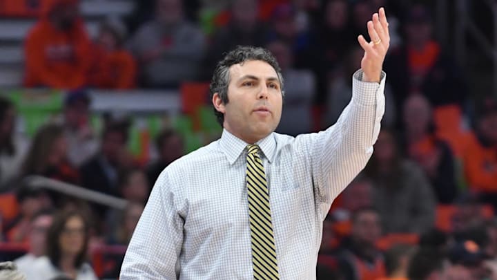 Georgia Tech Yellow Jackets head coach Josh Pastner reacts to a play in the first half against the Syracuse Orange at the JMA Wireless Dome. Mandatory Credit: Mark Konezny-Imagn Images