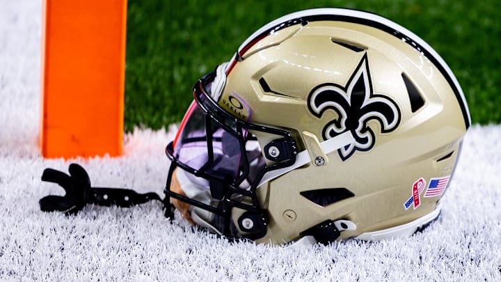 Detailed view of the New Orleans Saints football helmet Detailed view of the New Orleans Saints football helmet