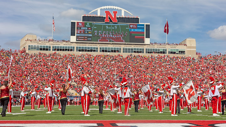 The Cornhusker Marching Band performs before the Michigan-Nebraska football game on Sept. 20, 2025.