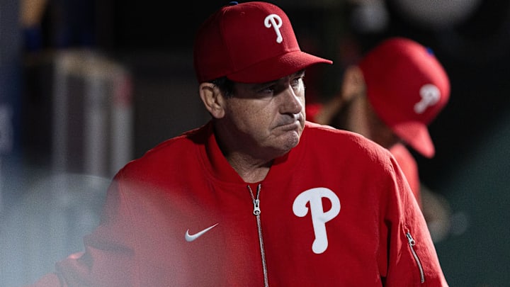Philadelphia Phillies manager Rob Thomson looks on during the eighth inning against the New York Mets at Citizens Bank Park.