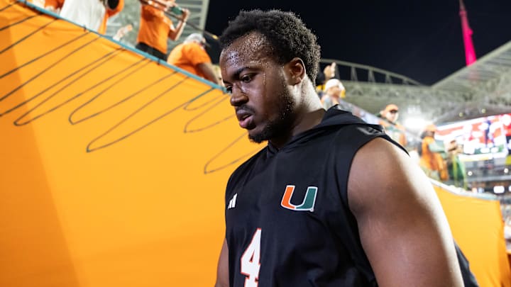 Miami DE Rueben Bain Jr. against the Indiana Hoosiers during the College Football Playoff National Championship game.
