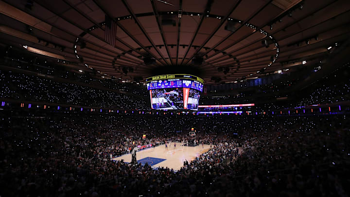 Apr 30, 2024; New York, New York, USA; General view of Madison Square Garden during the third quarter of game 5 of the first round of the 2024 NBA playoffs between the New York Knicks and the Philadelphia 76ers. Mandatory Credit: Brad Penner-Imagn Images Apr 30, 2024; New York, New York, USA; General view of Madison Square Garden during the third quarter of game 5 of the first round of the 2024 NBA playoffs between the New York Knicks and the Philadelphia 76ers. Mandatory Credit: Brad Penner-Imagn Images