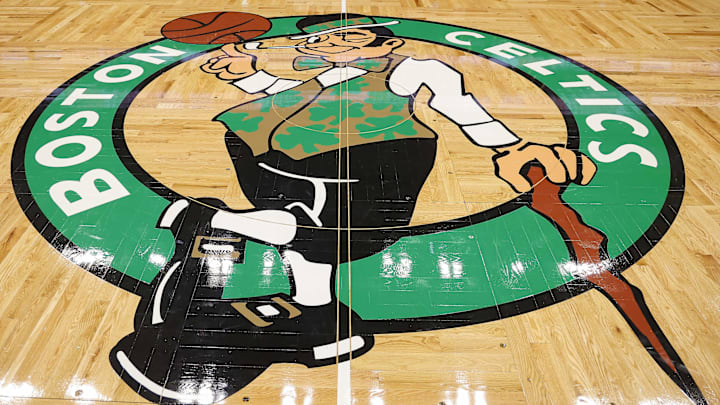Nov 26, 2023; Boston, Massachusetts, USA; The Boston Celtics logo is seen before the game between the Boston Celtics and the Atlanta Hawks at TD Garden. Mandatory Credit: Winslow Townson-Imagn Images