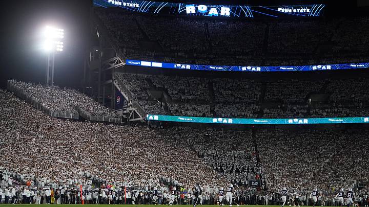 Penn State Nittany Lions fans are seen during the first half of a White Out game against the Oregon Ducks at Beaver Stadium.