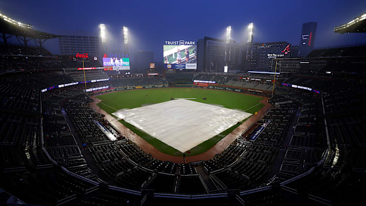The Philadelphia Phillies and Atlanta Braves are in a rain delay at Truist Park.