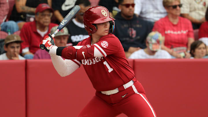 Oklahoma catcher Kendall Wells awaits a pitch in a contest against Kentucky.