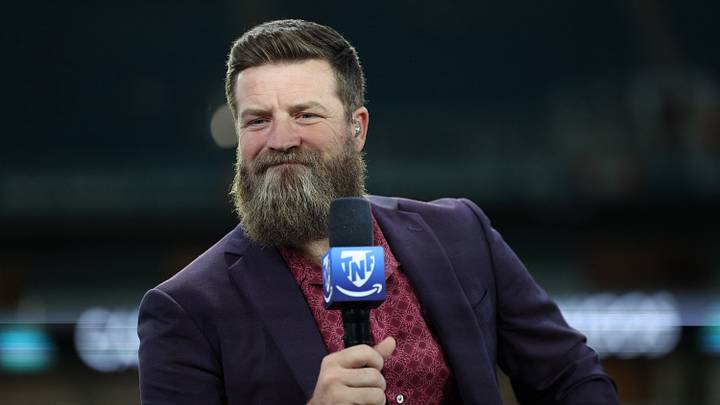 Oct 30, 2025; Miami Gardens, Florida, USA; Amazon Prime analyst Ryan Fitzpatrick speaks during a broadcast prior to a game between the Miami Dolphins and the Baltimore Ravens at Hard Rock Stadium. Mandatory Credit: Nathan Ray Seebeck-Imagn Images Oct 30, 2025; Miami Gardens, Florida, USA; Amazon Prime analyst Ryan Fitzpatrick speaks during a broadcast prior to a game between the Miami Dolphins and the Baltimore Ravens at Hard Rock Stadium. Mandatory Credit: Nathan Ray Seebeck-Imagn Images