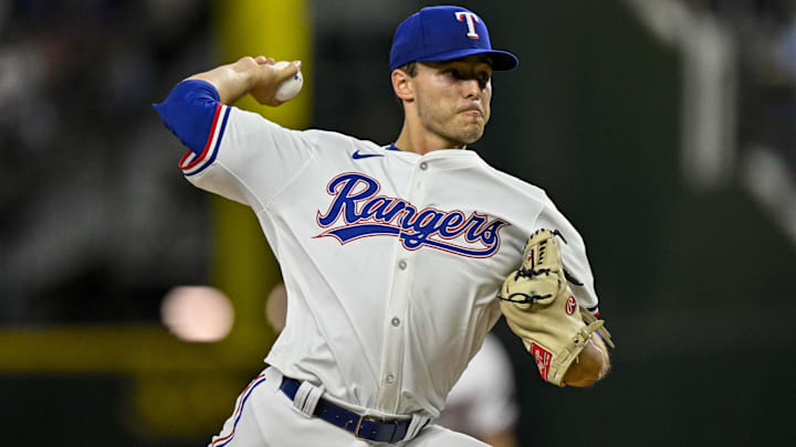 Sep 2, 2024; Arlington, Texas, USA; Texas Rangers starting pitcher Jack Leiter (35) in action during the game between the Texas Rangers and the New York Yankees at Globe Life Field.