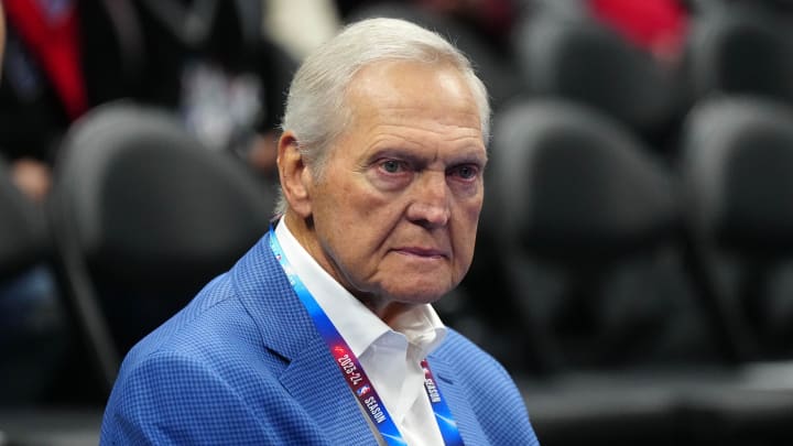 Nov 24, 2023; Los Angeles, California, USA; LA Clippers special consultant Jerry West watches during the game against the New Orleans Pelicans at Crypto.com Arena. Mandatory Credit: Kirby Lee-USA TODAY Sports