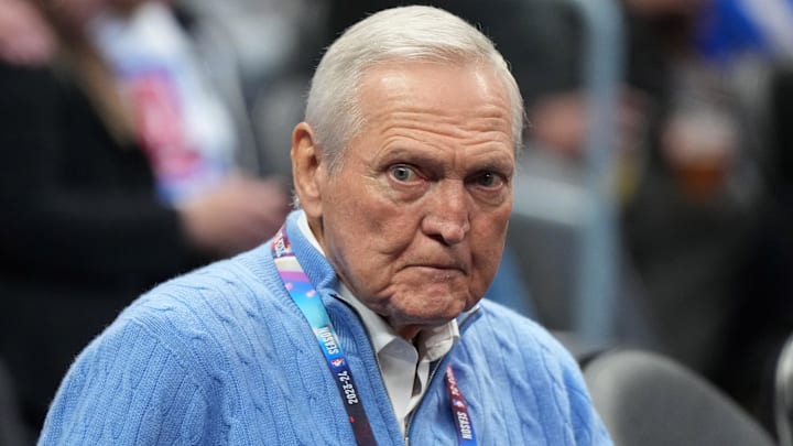 Feb 25, 2024; Los Angeles, California, USA; LA Clippers special consultant Jerry West watches in the first half against the Sacramento Kings at Crypto.com Arena. Mandatory Credit: Kirby Lee-Imagn Images