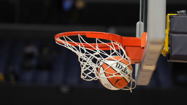 May 25, 2023; Los Angeles, California, USA; Wilson official basketball with WNBA logo. May 25, 2023; Los Angeles, California, USA; Wilson official basketball with WNBA logo.