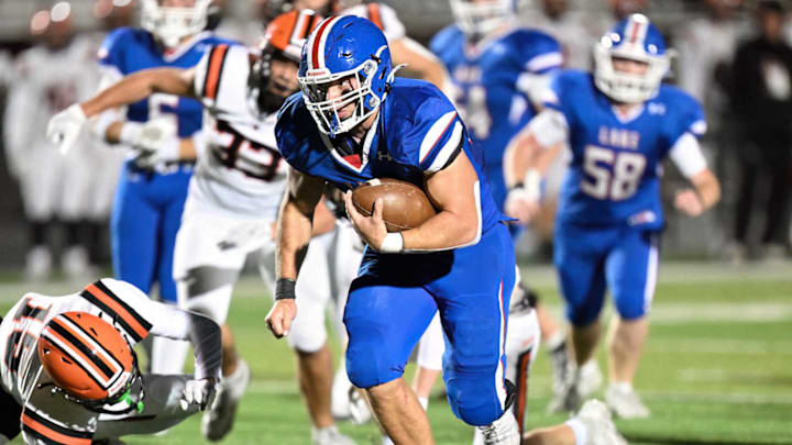 The Lake Blue Streaks against the Hoover Vikings on November 4, 2024. The Lake Blue Streaks against the Hoover Vikings on November 4, 2024.