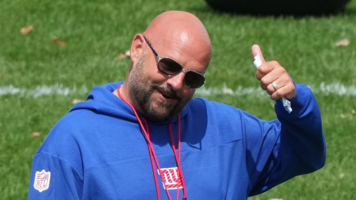 Florham Park, NJ -- August 21, 2024 -- Giants head coach Brian Daboll during practice. The New York Giants came to the Atlantic Health Jets Training Center in Florham Park, New Jersey, to take part in a joint practice with the New York Jets. Florham Park, NJ -- August 21, 2024 -- Giants head coach Brian Daboll during practice. The New York Giants came to the Atlantic Health Jets Training Center in Florham Park, New Jersey, to take part in a joint practice with the New York Jets.