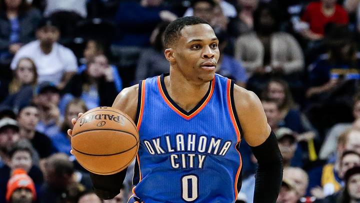 Nov 25, 2016; Denver, CO, USA; Oklahoma City Thunder guard Russell Westbrook (0) controls the ball in the fourth quarter against the Denver Nuggets at the Pepsi Center. Mandatory Credit: Isaiah J. Downing-USA TODAY Sports