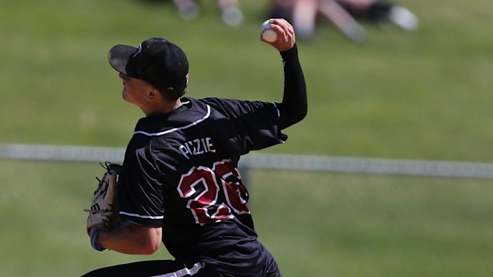 Rutgers Prep's Nick Pizzie pitches against St. Thomas Aquinas in the North Non-Public B baseball final on June 1, 2024