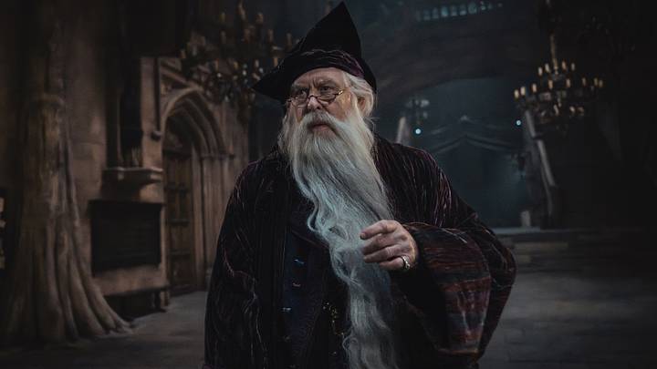 John Lithgow (Dumbledore) in Harry Potter and the Philosopher's Stone. Photograph by Lara Cornell/HBO John Lithgow (Dumbledore) in Harry Potter and the Philosopher's Stone. Photograph by Lara Cornell/HBO