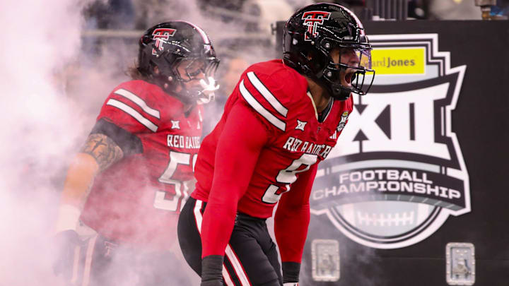 Texas Tech's Romello Height makes his entrance before the Big 12 Conference championship football game, Saturday, Nov. 6, 2025, at AT&T Stadium in Arlington. Texas Tech's Romello Height makes his entrance before the Big 12 Conference championship football game, Saturday, Nov. 6, 2025, at AT&T Stadium in Arlington.