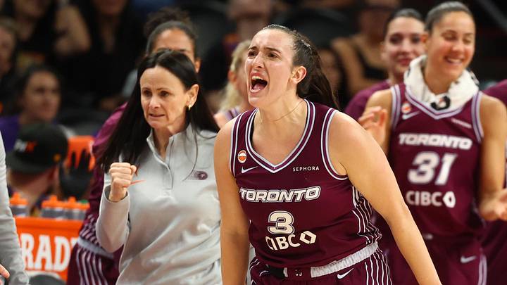 May 19, 2026; Phoenix, Arizona, USA; Toronto Tempo guard Marina Mabrey (3) celebrates a three point shot alongside head coach Sandy Brondello against the Phoenix Mercury in the second half at Mortgage Matchup Center. Mandatory Credit: Mark J. Rebilas-Imagn Images May 19, 2026; Phoenix, Arizona, USA; Toronto Tempo guard Marina Mabrey (3) celebrates a three point shot alongside head coach Sandy Brondello against the Phoenix Mercury in the second half at Mortgage Matchup Center. Mandatory Credit: Mark J. Rebilas-Imagn Images