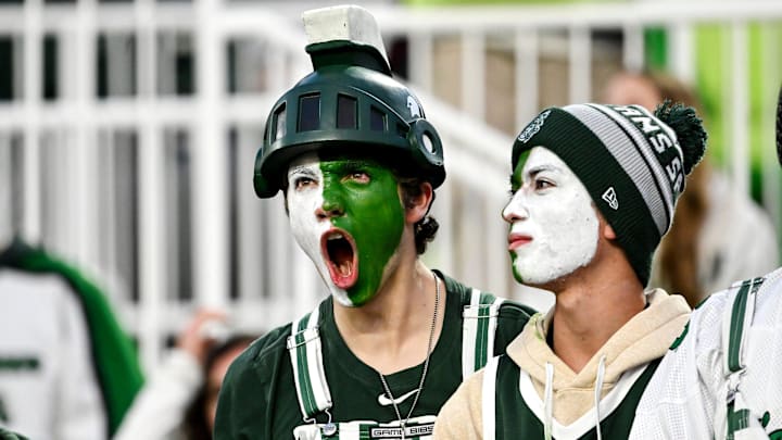 A Michigan State fan cheers at the game against Michigan on Saturday, Oct. 25, 2025, at Spartan Stadium in East Lansing. A Michigan State fan cheers at the game against Michigan on Saturday, Oct. 25, 2025, at Spartan Stadium in East Lansing.