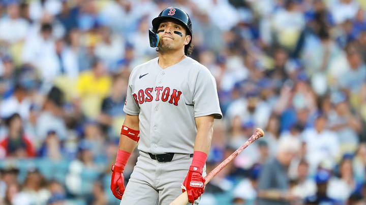 Aug 1, 2026; Los Angeles, California, USA; Boston Red Sox second baseman Anthony Seigler (48) looks on after striking out against the Los Angeles Dodgers during the sixth inning at Dodger Stadium. Mandatory Credit: William Navarro-Imagn Images Aug 1, 2026; Los Angeles, California, USA; Boston Red Sox second baseman Anthony Seigler (48) looks on after striking out against the Los Angeles Dodgers during the sixth inning at Dodger Stadium. Mandatory Credit: William Navarro-Imagn Images