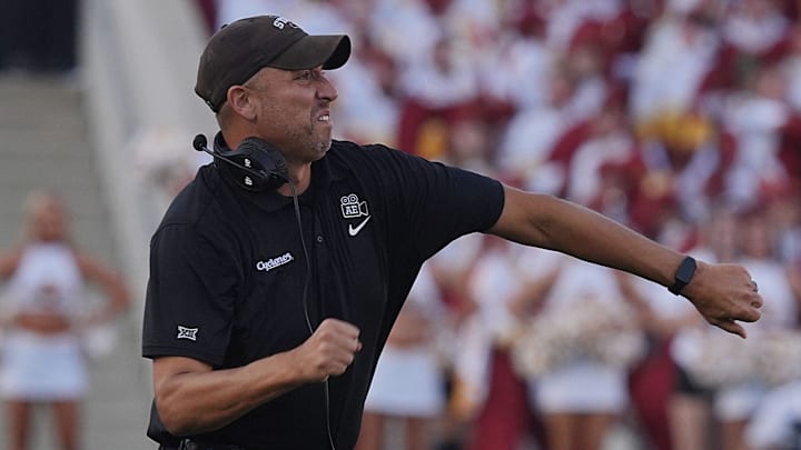 Iowa State Cyclones' football head coach Matt Campbell reacts during the first quarter game against Arizona in the Big-12 conference showdown on Sept. 27, 2025, at Jack Trice Stadium in Ames, Iowa.