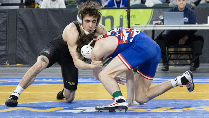 SJV’s Anthony Knox defeated Washington Tip’s Colton Hagerty 11-1 in their 126 lbs. semifinal. Boys Semifinal round at NJSIAA State Wrestling Tournament in Atlantic City on March 7, 2025. SJV’s Anthony Knox defeated Washington Tip’s Colton Hagerty 11-1 in their 126 lbs. semifinal. Boys Semifinal round at NJSIAA State Wrestling Tournament in Atlantic City on March 7, 2025.