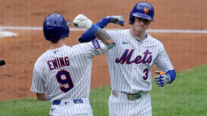 Sep 19, 2026; New York City, New York, USA; New York Mets right fielder Carson Benge (3) celebrates his solo home run against the Philadelphia Phillies with center fielder A.J. Ewing (9) during the second inning at Citi Field. Mandatory Credit: Brad Penner-Imagn Images Sep 19, 2026; New York City, New York, USA; New York Mets right fielder Carson Benge (3) celebrates his solo home run against the Philadelphia Phillies with center fielder A.J. Ewing (9) during the second inning at Citi Field. Mandatory Credit: Brad Penner-Imagn Images