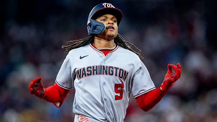 Jun 30, 2026; Boston, Massachusetts, USA; Washington Nationals shortstop CJ Abrams (5) reacts hitting a solo home run in the eighth inning against the Boston Red Sox at Fenway Park. Mandatory Credit: Jaiden Tripi-Imagn Images Jun 30, 2026; Boston, Massachusetts, USA; Washington Nationals shortstop CJ Abrams (5) reacts hitting a solo home run in the eighth inning against the Boston Red Sox at Fenway Park. Mandatory Credit: Jaiden Tripi-Imagn Images
