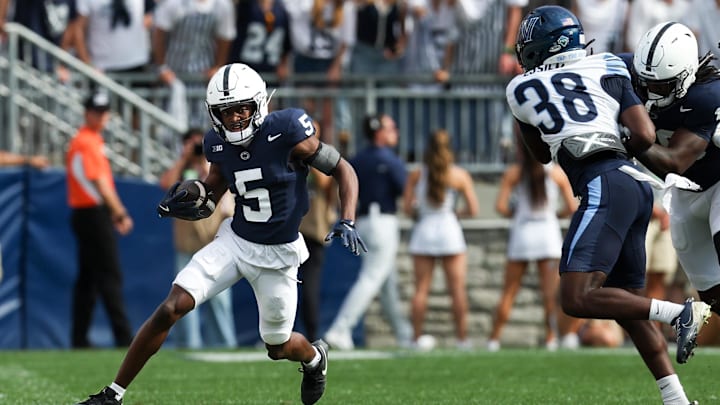Penn State Nittany Lions wide receiver Devonte Ross (5) runs with the ball during the first quarter against the Villanova Wildcats at Beaver Stadium. 